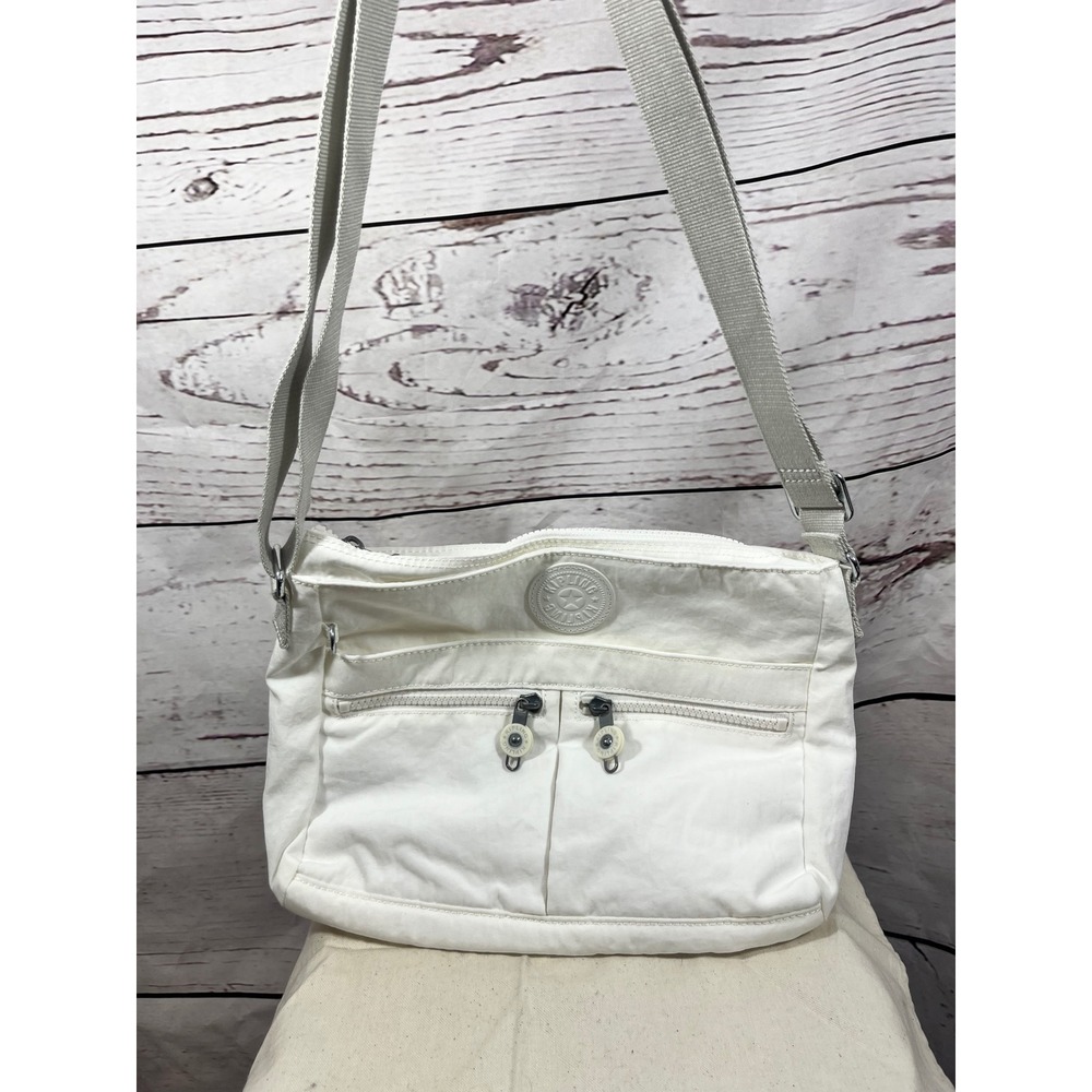 Kipling Crossbody Bag White Nylon Adjustable Strap Zip Pockets‎